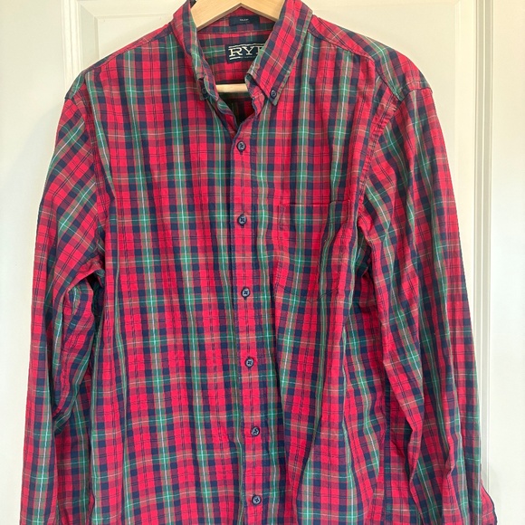 Hawker Rye Other - Hawker RYE Button Down Men’s Plaid Shirt Sz Large Slim Fit Red/Green/Navy Preppy